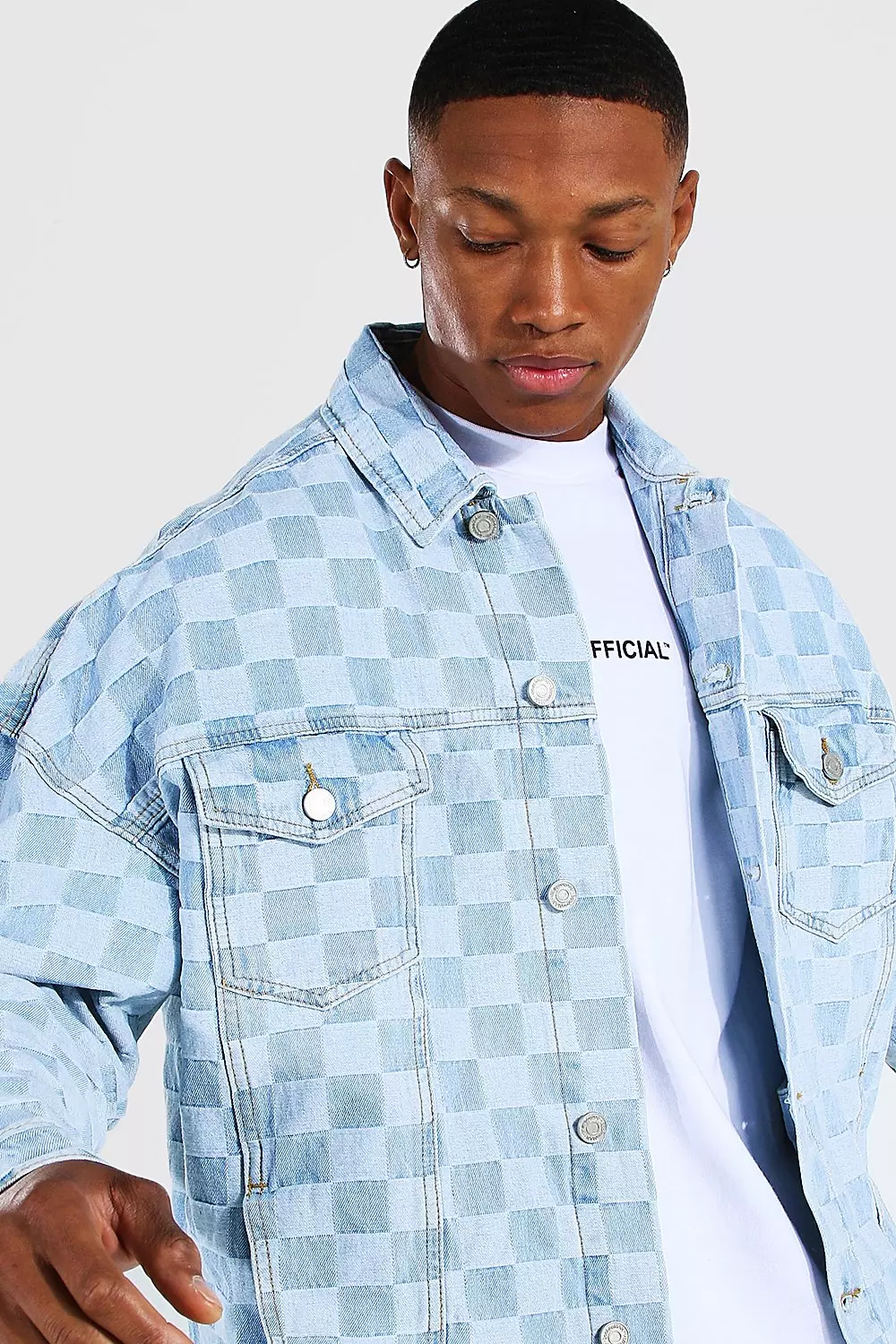 Checkerboard denim jacket hot sale